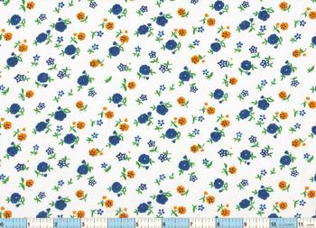 Navy Orange Flowers  White Dots